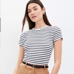 NWT Loft Stripe Ribbed Crew Tee Size L